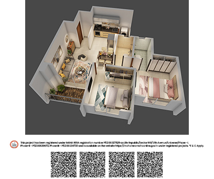 Kolte-Patil - Universe-2 BHK ISOMETRIC VIEW