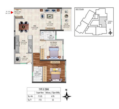 Kolte-Patil - Lakeside24-TYPE B - 2 BHK